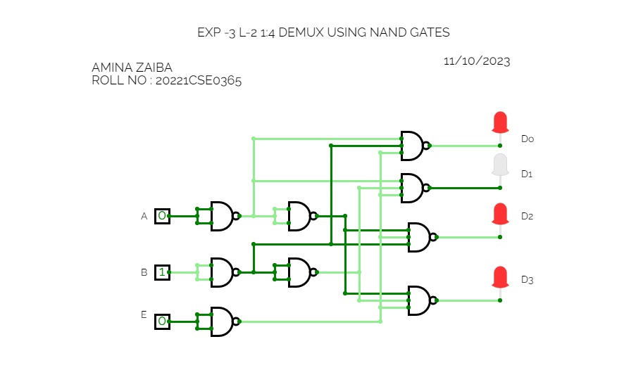 EXP -3 L-2 1:4 DEMUX USING NAND GATES